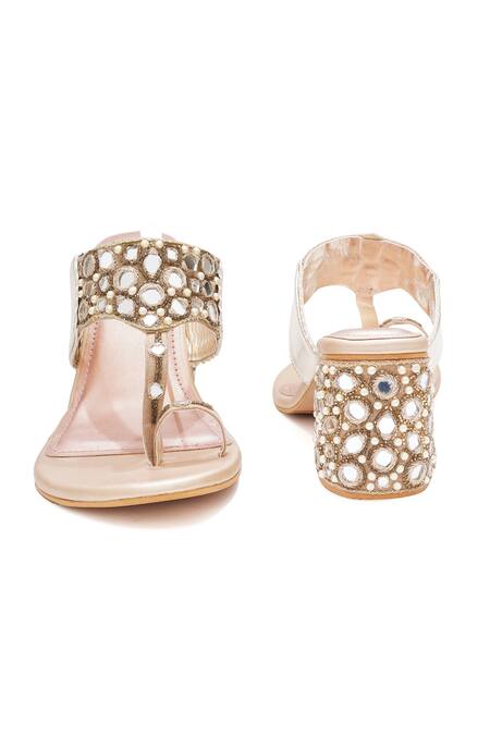 Sole House_Gold Mirrors, Beads And Embellished Block Heels _Online_at_Aza_Fashions