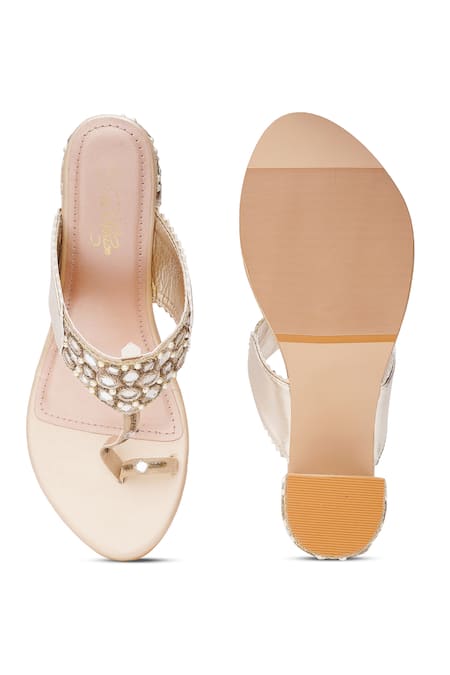 Buy_Sole House_Gold Mirrors, Beads And Embellished Block Heels _Online_at_Aza_Fashions