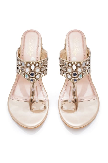 Shop_Sole House_Gold Mirrors, Beads And Embellished Block Heels _Online_at_Aza_Fashions