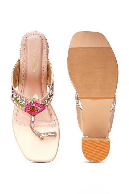 Buy_Sole House_Rose Gold Embroidery, Beads, Mirrors Floral Block Heels _Online_at_Aza_Fashions