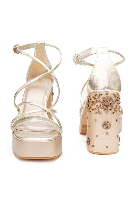 Sole House_Gold Embroidery, Zari And Dabka Block Heels _Online_at_Aza_Fashions