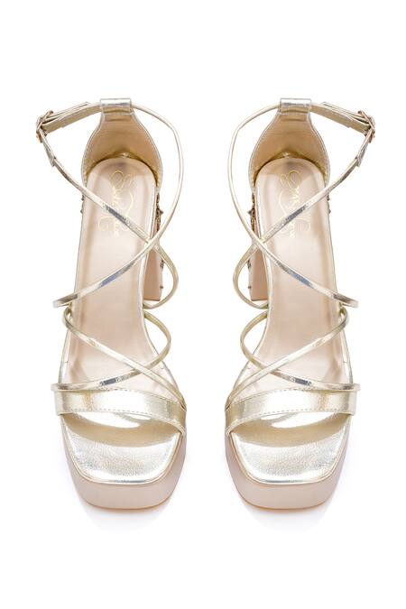 Shop_Sole House_Gold Embroidery, Zari And Dabka Block Heels _Online_at_Aza_Fashions