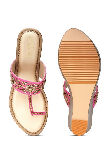 Buy_Sole House_Pink Embroidery, Sequins Dabka And Zari Wedge Sandals _Online_at_Aza_Fashions