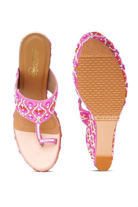 Buy_Sole House_Pink Embroidery, Beads Wedge Heels _Online_at_Aza_Fashions