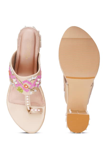 Buy_Sole House_Rose Gold Embroidery, Pearls, Beads, Rhinestones Block Heels _Online_at_Aza_Fashions