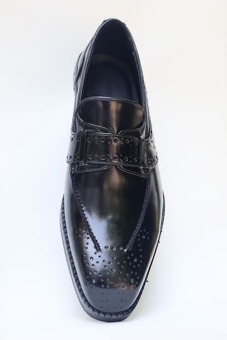 Shop Shradha Hedau Footwear Couture Black Lucus Brogue Detail Moccasins at Aza Fashions Shop_Shradha Hedau Footwear Couture_Black Lucus Brogue Detail Moccasins _at_Aza_Fashions
