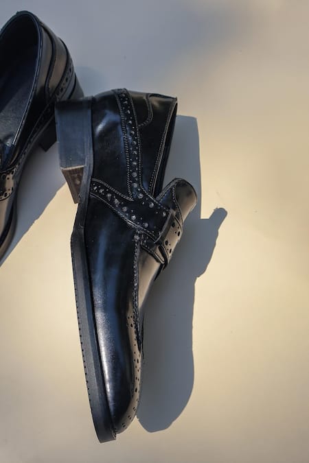 Shop Shradha Hedau Footwear Couture Black Lucus Brogue Detail Moccasins Shop_Shradha Hedau Footwear Couture_Black Lucus Brogue Detail Moccasins