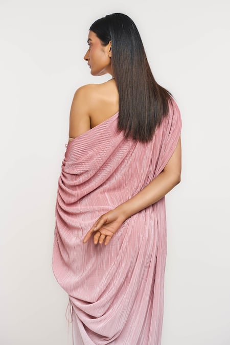 Ott_Pink Polyester Asymmetric Ombre Kaftan Dress _Online_at_Aza_Fashions