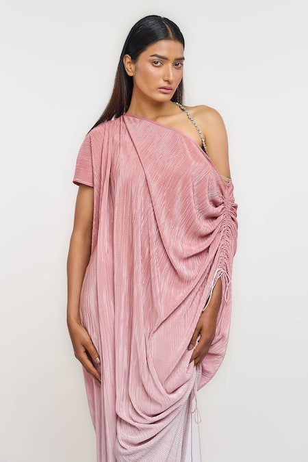 Buy_Ott_Pink Polyester Asymmetric Ombre Kaftan Dress _Online_at_Aza_Fashions