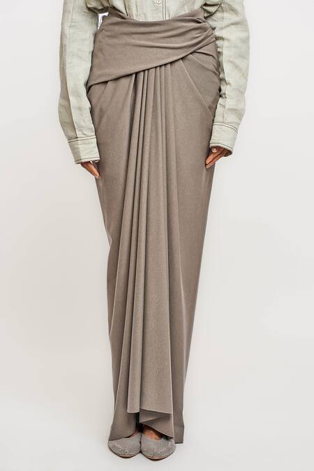Buy_Ott_Gray Viscose, Spandex Draped Skirt _Online_at_Aza_Fashions