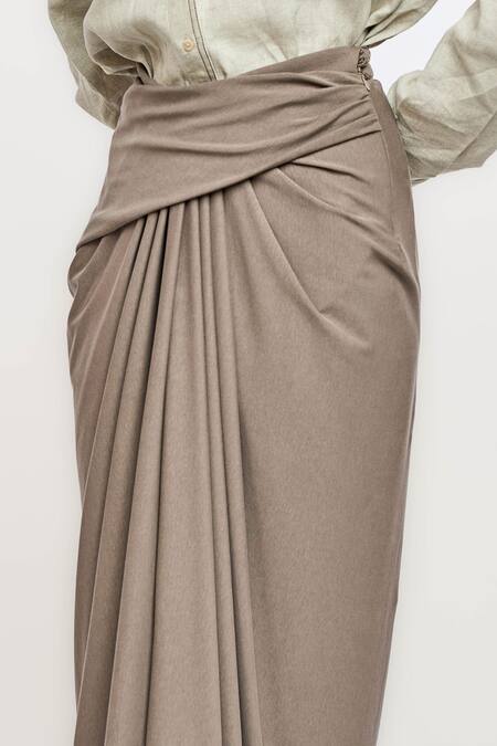 Shop_Ott_Gray Viscose, Spandex Draped Skirt _Online_at_Aza_Fashions