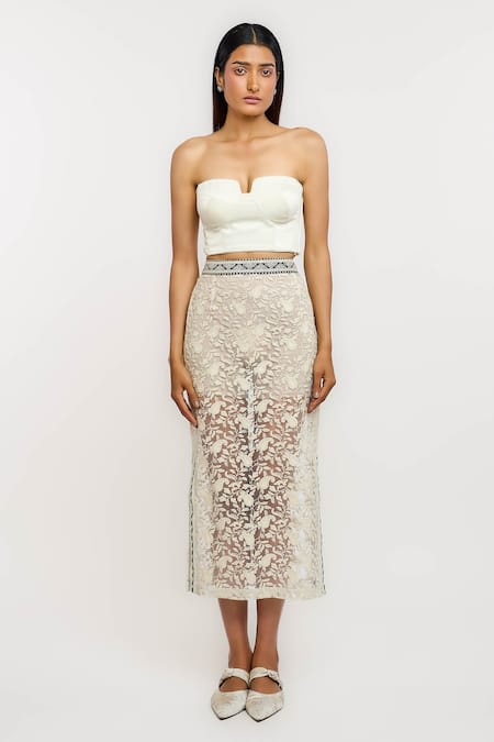 Ott Embroidered Pencil Skirt 