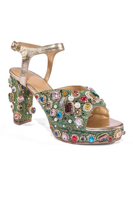 Anaar_Multi Color Stones Multicolored Work Block Heels _Online_at_Aza_Fashions
