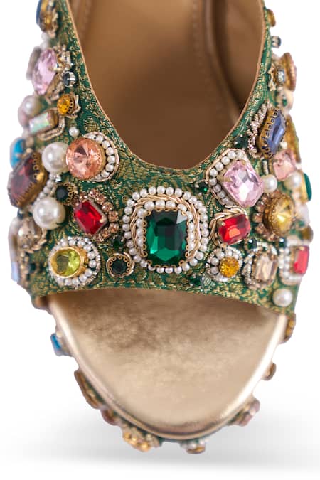 Anaar_Multi Color Stones Multicolored Work Block Heels _at_Aza_Fashions