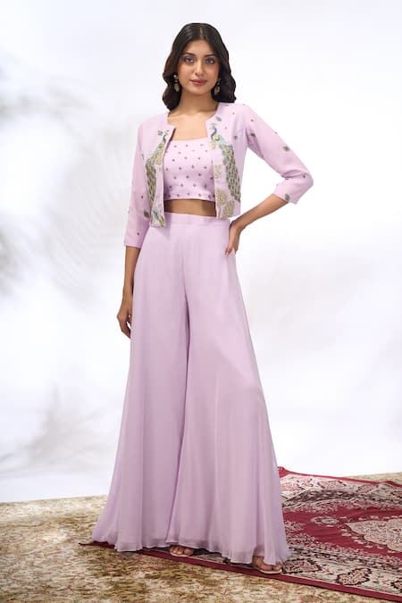 Samyukta Singhania Peacock Embroidered Jacket Sharara Set 