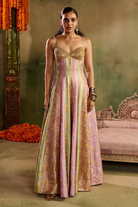Reeti Arneja Multi Color Silk Beads, Embroidery Riwaayat Banarasi Kalidar Anarkali 