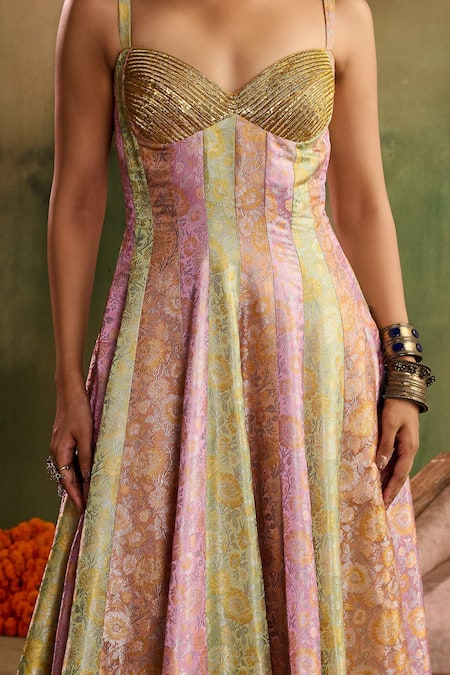 Reeti Arneja_Multi Color Silk Beads, Embroidery Riwaayat Banarasi Kalidar Anarkali _Online_at_Aza_Fashions