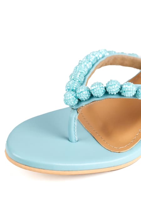 Preet Kaur Blue Beads Ice Burano V Strap Heels Online at Aza Fashions Preet Kaur_Blue Beads Ice Burano V Strap Heels _Online_at_Aza_Fashions