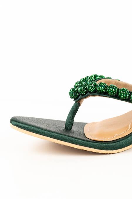 Preet Kaur Emerald Green Beads Burano V Strap Heels Online at Aza Fashions Preet Kaur_Emerald Green Beads Burano V Strap Heels _Online_at_Aza_Fashions