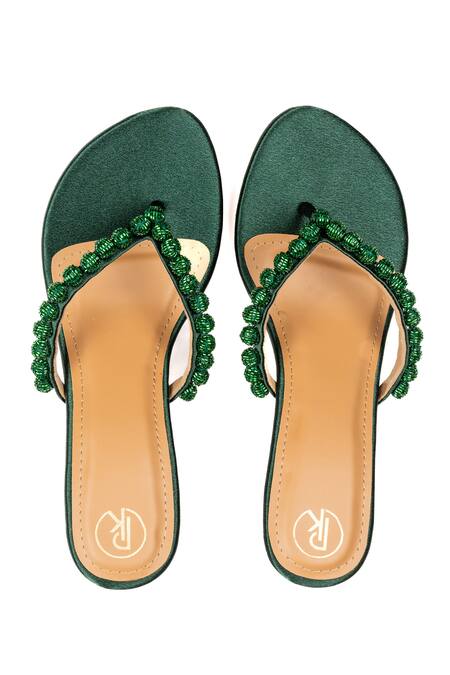 Buy Preet Kaur Emerald Green Beads Burano V Strap Heels Online at Aza Fashions Buy_Preet Kaur_Emerald Green Beads Burano V Strap Heels _Online_at_Aza_Fashions