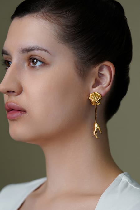 Joules By Radhika Gold Plated Ember Bud Long Dangle Earrings 