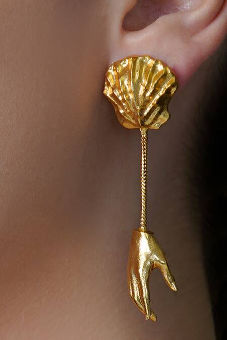 Joules By Radhika_Gold Plated Ember Bud Long Dangle Earrings _Online_at_Aza_Fashions