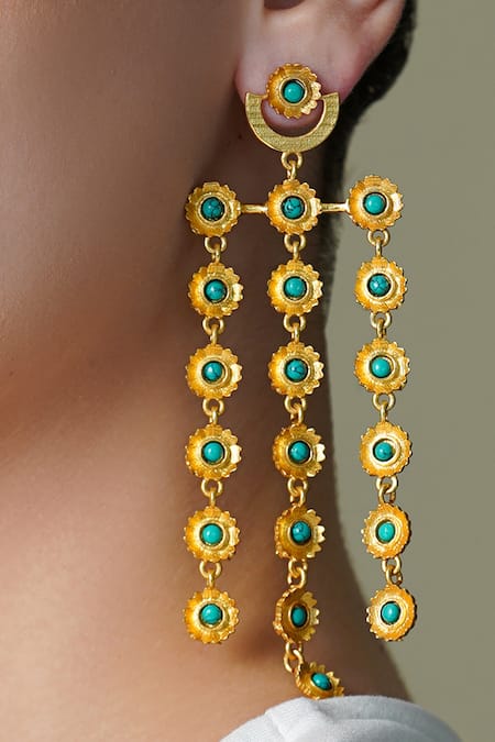 Joules By Radhika_Gold Plated Stones Zyrune Chandeliers Earrings _Online_at_Aza_Fashions