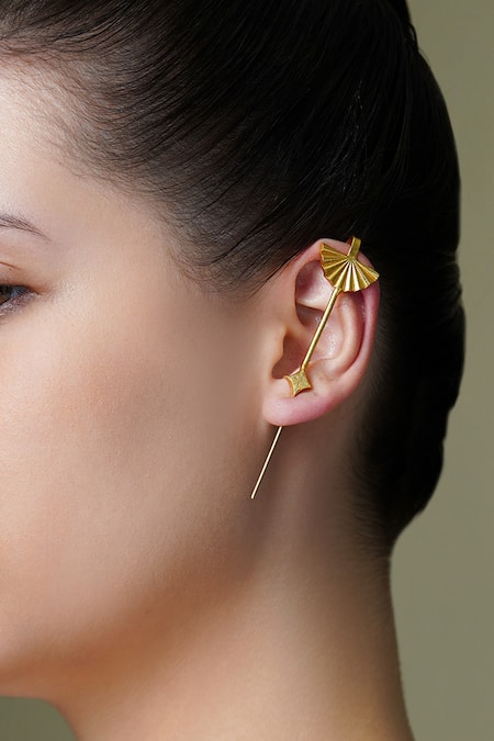 Shop Joules By Radhika Gold Plated Sol Flair Cuff Earrings at Aza Fashions Shop_Joules By Radhika_Gold Plated Sol Flair Cuff Earrings _at_Aza_Fashions