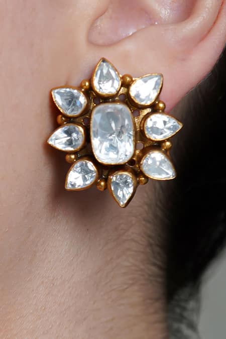 Joules by Radhika_Gold Plated Stones Zyana Glow Stud Earrings _Online_at_Aza_Fashions