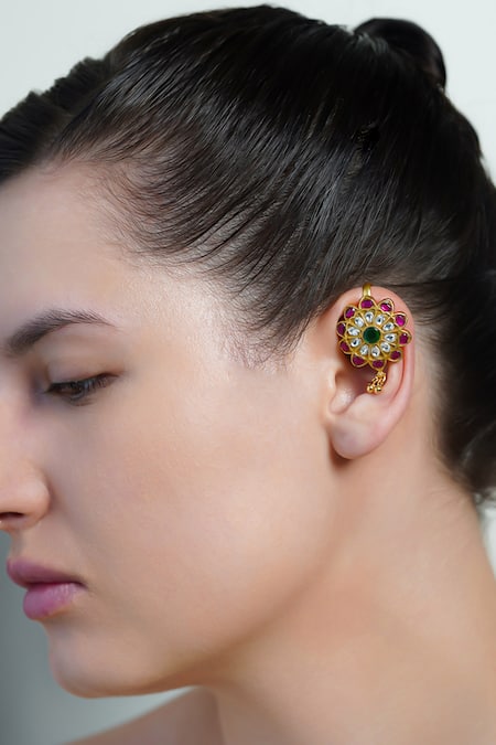 Joules By Radhika Gold Plated Stones Rangvalli Ear Cuffs 