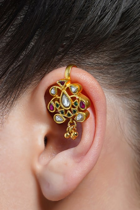 Joules By Radhika_Gold Plated Stones Swarnika Stud Ear Cuffs _Online_at_Aza_Fashions