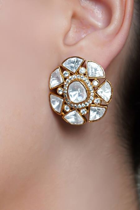 Joules By Radhika Gold Plated Stones Zovelle Polki Stud Earrings Online at Aza Fashions Joules By Radhika_Gold Plated Stones Zovelle Polki Stud Earrings _Online_at_Aza_Fashions