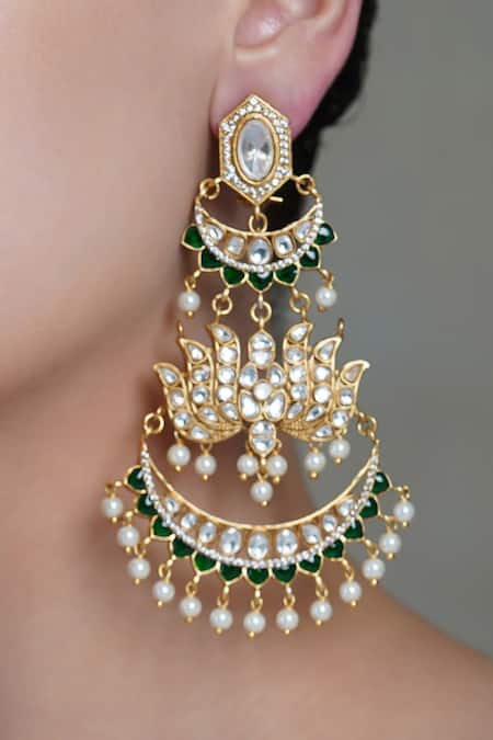 Joules By Radhika_Gold Plated Pearls, Stones Chandbali Cascade Earrings _Online_at_Aza_Fashions