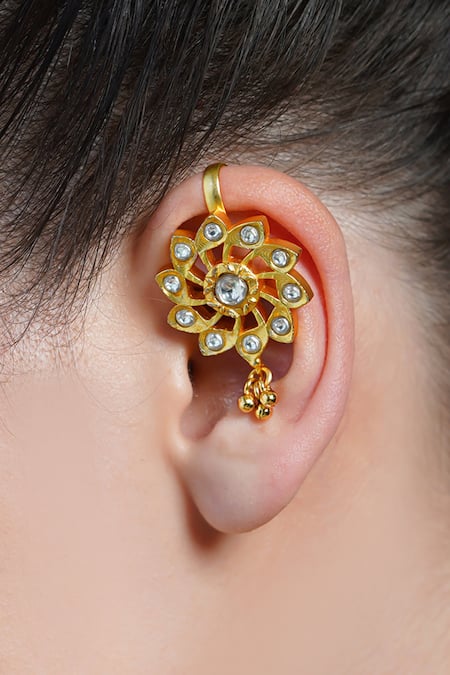 Joules By Radhika_Gold Plated Stones Sunburst Ear Cuff Earrings_Online_at_Aza_Fashions