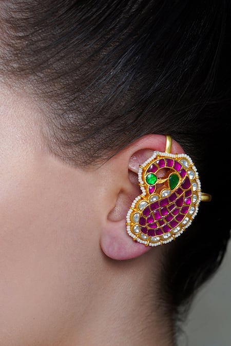 Joules By Radhika Pink Mango Gem Ear Cuff Earrings