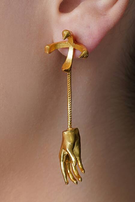 Joules By Radhika_Gold Plated Elora Leaf Drop Earrings _Online_at_Aza_Fashions
