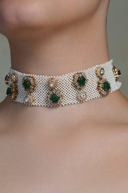 Joules by Radhika Pearl Emerald Bloom Choker 