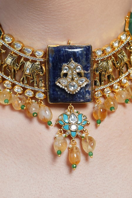 Joules By Radhika Enamel Emerald Pearl Choker 