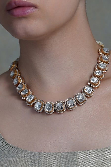 Joules by Radhika Lustra Halo White Polki Necklace Set