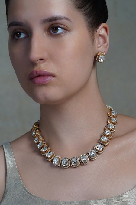 Joules by Radhika Lustra Halo White Polki Necklace Set