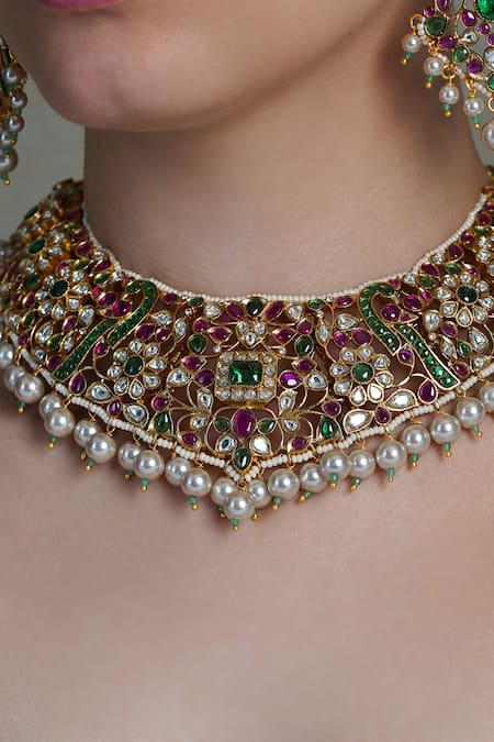 Joules By Radhika Multi Color Pearls, Stones Nav Riwaaz Bridal Choker Set Online at Aza Fashions Joules By Radhika_Multi Color Pearls, Stones Nav Riwaaz Bridal Choker Set_Online_at_Aza_Fashions