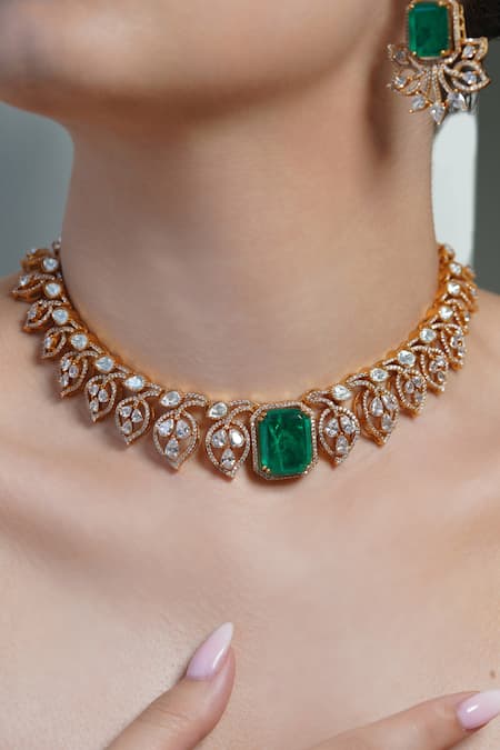 Joules By Radhika Leaf Aura Emerald Choker Set 
