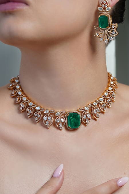 Joules By Radhika Leaf Aura Emerald Choker Set 