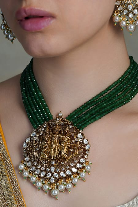 Joules By Radhika Emerald Dome Temple Necklace Set 