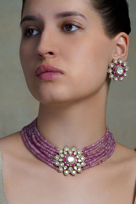 Joules By Radhika Lilac Glow Floral Choker Set