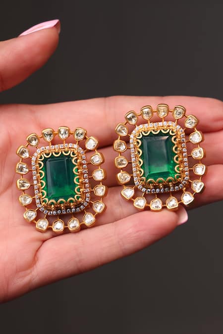 Joules By Radhika Enchanted Emerald Royale Stud Earrings 