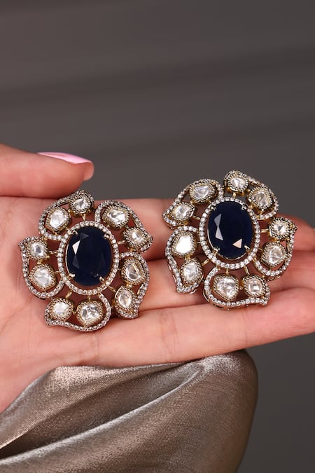 Joules By Radhika Midnight Sapphire Blossom Stud Earrings 