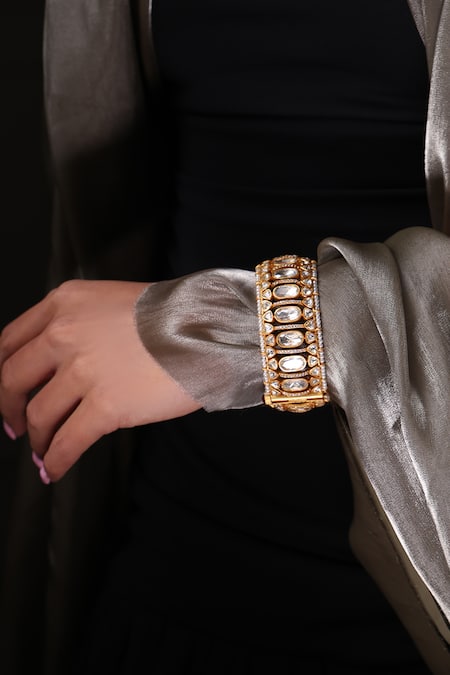 Joules By Radhika Gold Plated Stones, Pearls Moonlit Legacy Kada Bangle 