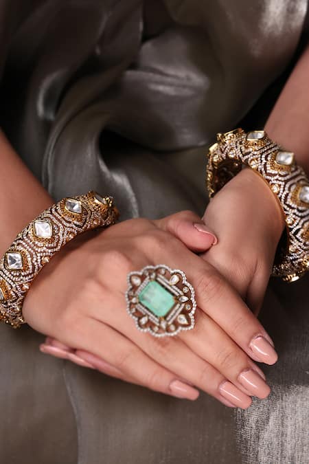 Joules By Radhika Gold Plated Stones, Rhinestones Regalia Lustre Bangle - Set Of 2 