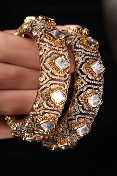 Joules By Radhika_Gold Plated Stones, Rhinestones Regalia Lustre Bangle - Set Of 2_Online_at_Aza_Fashions